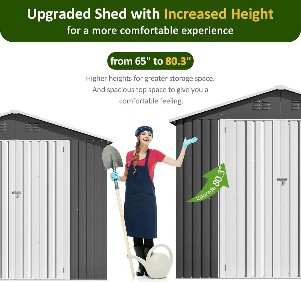DAUSOLA 8x11.6 FT Outdoor Storage Shed, Metal Garden Tool Shed with Updated Frame Structure, Lockable Doors and Windows, Ideal for Backyard Garden Patio Lawn, Grey