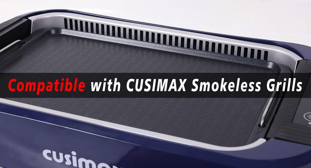 Smokeless Indoor Grill, CUSIMAX Electric Grill with Tempered Glass Lid, 1500 Indoor Grill & Flat Top Griddle for Cusimax Smokeless Grills, Pancake Griddle Plate, Dishwashe safe, Blue