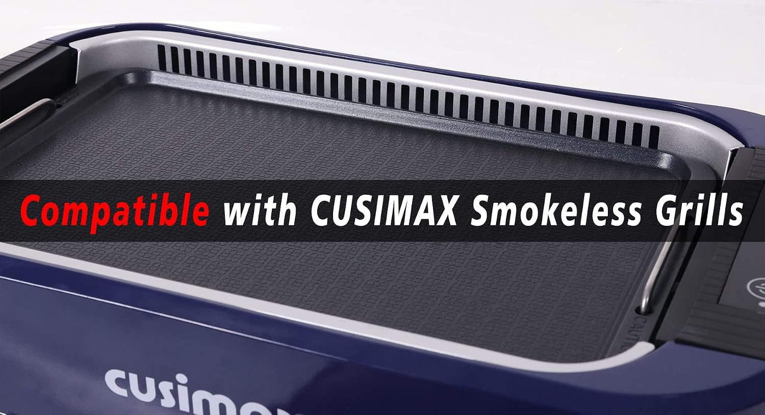 Smokeless Indoor Grill, CUSIMAX Electric Grill with Tempered Glass Lid, 1500 Indoor Grill & Flat Top Griddle for Cusimax Smokeless Grills, Pancake Griddle Plate, Dishwashe safe, Blue