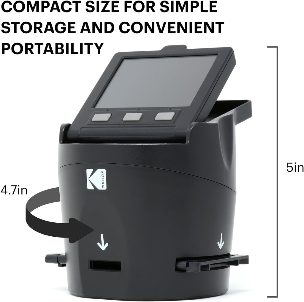 Kodak SCANZA Digital Film & Slide Scanner – Converts 35mm, 126, 110, Super 8 & 8mm Film to JPEG with 3.5' LCD, Easy-Load Inserts & Adapters