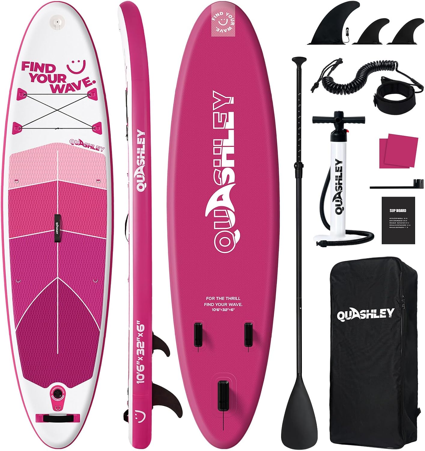 Quashley Inflatable Stand Up Paddle Board,Inflatable Paddleboards 32/34 Inch Wide,All Around SUP for Beginners with Lightweight Paddle,Hand Pump,Backpack,Leash,Durable & Portable iSUP Board