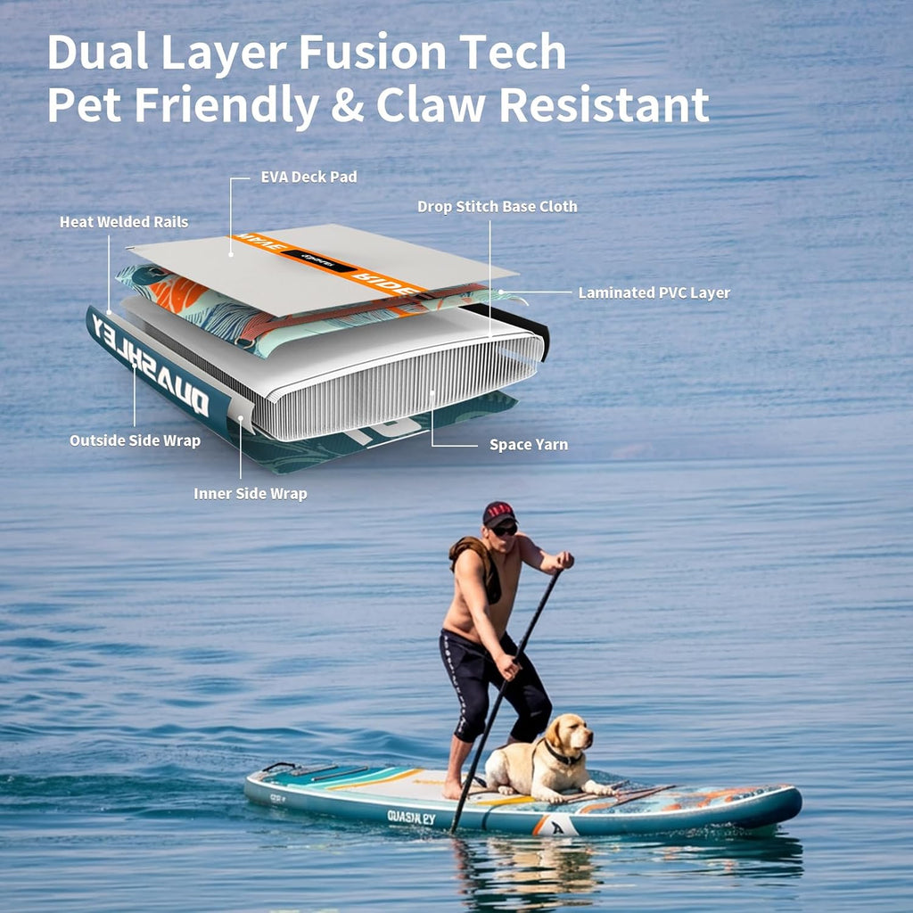 Quashley Inflatable Paddle Board Extra Wide Stand Up Paddleboards 11'×34' with All Premium Paddle Board Accessories,Inflatable SUP for Adults/Family,Beginner-Friendly,Removable Fin,Hand Pump
