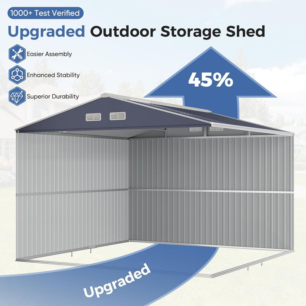 K Knowbody 10x10 FT Metal Shed, Reinforced Frame with Powder Coating, 50 PSF Snow Load & 120 MPH Wind Rated, Outdoor Storage Building with Skylight & Swing Doors