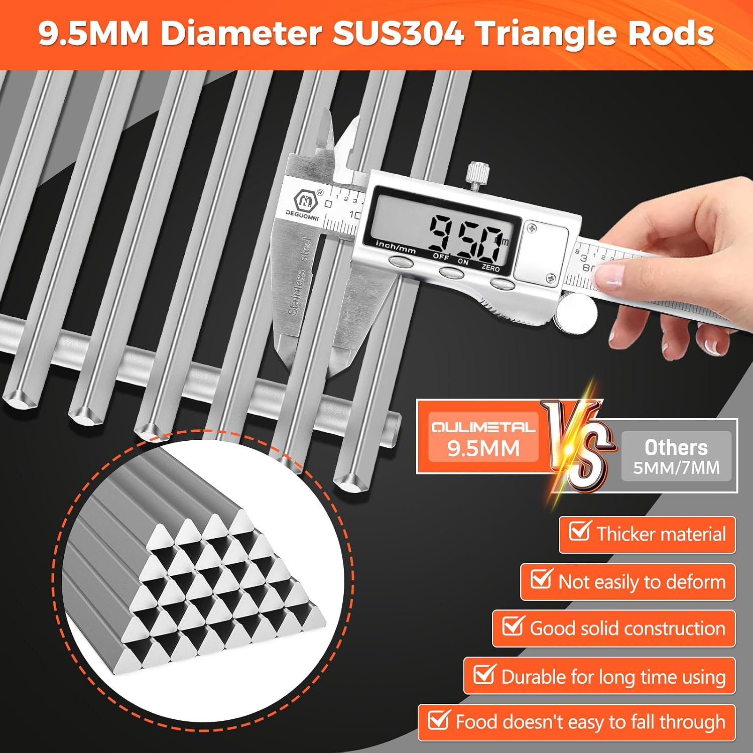 QuliMetal 9.5MM Grill Grates for Weber Genesis II E-410/E-415/E-435, Grill Parts for Genesis II/LX E-440 Series Gas Grills, 304 Stainless Steel Grill Grates Parts for Weber GS4 66089 66097