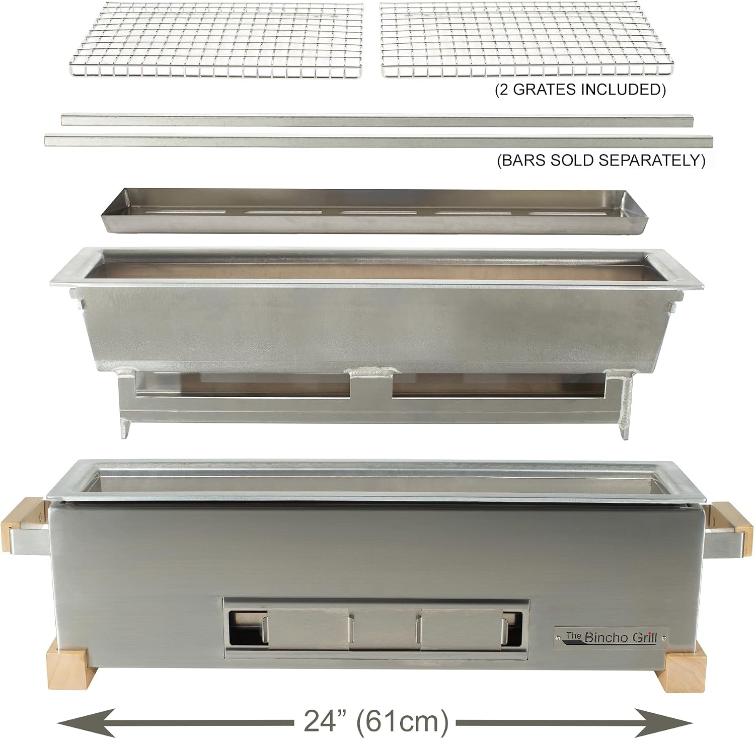 The Bincho Grill 24' Tabletop Yakitori Grill – Japanese Style Charcoal Robata BBQ – Binchotan Grill for Authentic Japanese Grilling – Made from Durable Stainless Steel