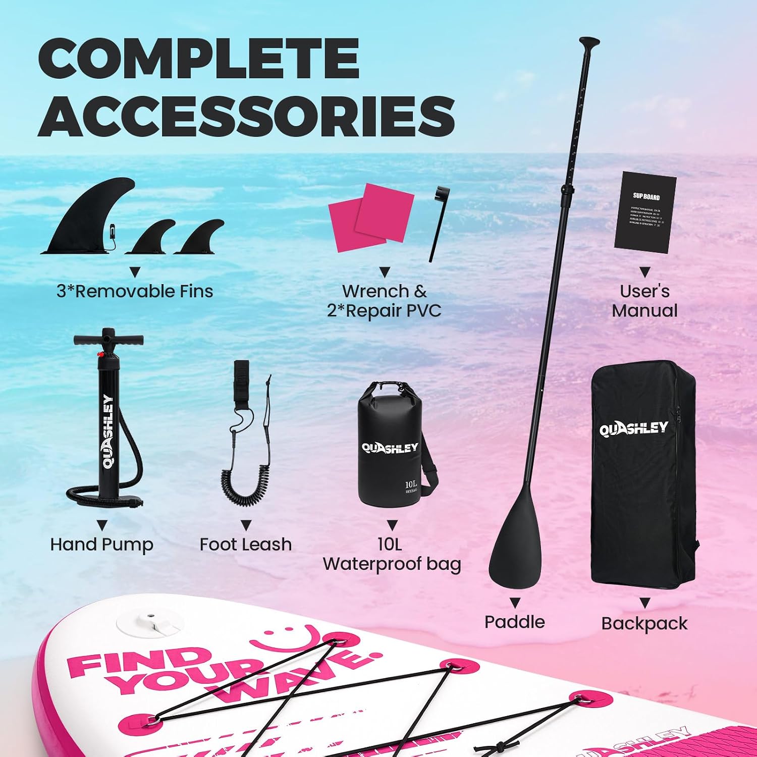 Quashley Inflatable Stand Up Paddle Board,Inflatable Paddleboards 32/34 Inch Wide,All Around SUP for Beginners with Lightweight Paddle,Hand Pump,Backpack,Leash,Durable & Portable iSUP Board