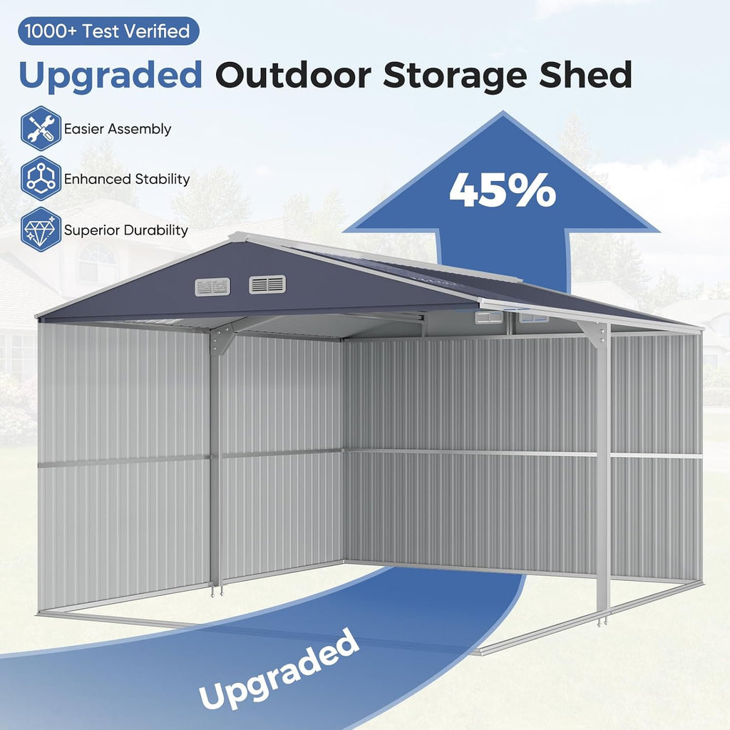 K Knowbody 10x12 FT Heavy Duty Metal Shed, 20-Gauge Reinforced Frame with Powder Coating, 50 PSF Snow Load & 120 MPH Wind Rated, Large Outdoor Storage Building with Skylight for Garden & Bike