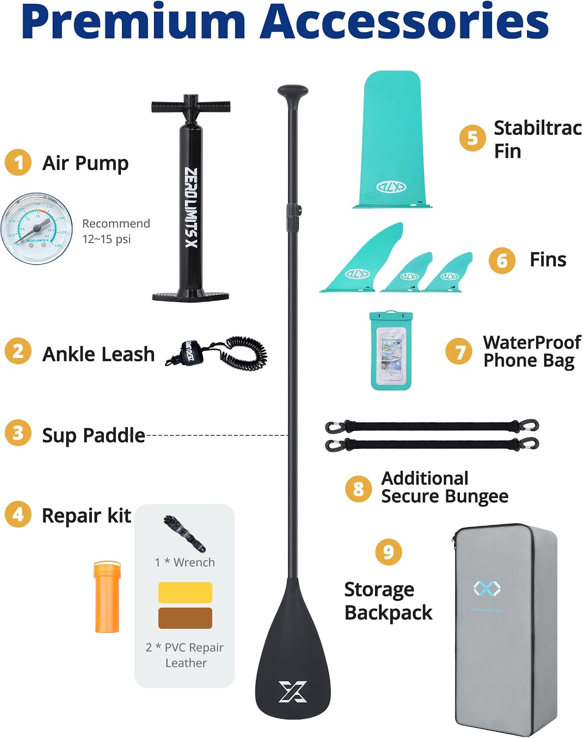 ZLX Inflatable Stand Up Paddle Board, 10'6' SUP Non-Slip Stable Deck Pad, Unique Center Fin, Premium Accessories, Paddleboard for Adults, Beginners, All Skill Levels