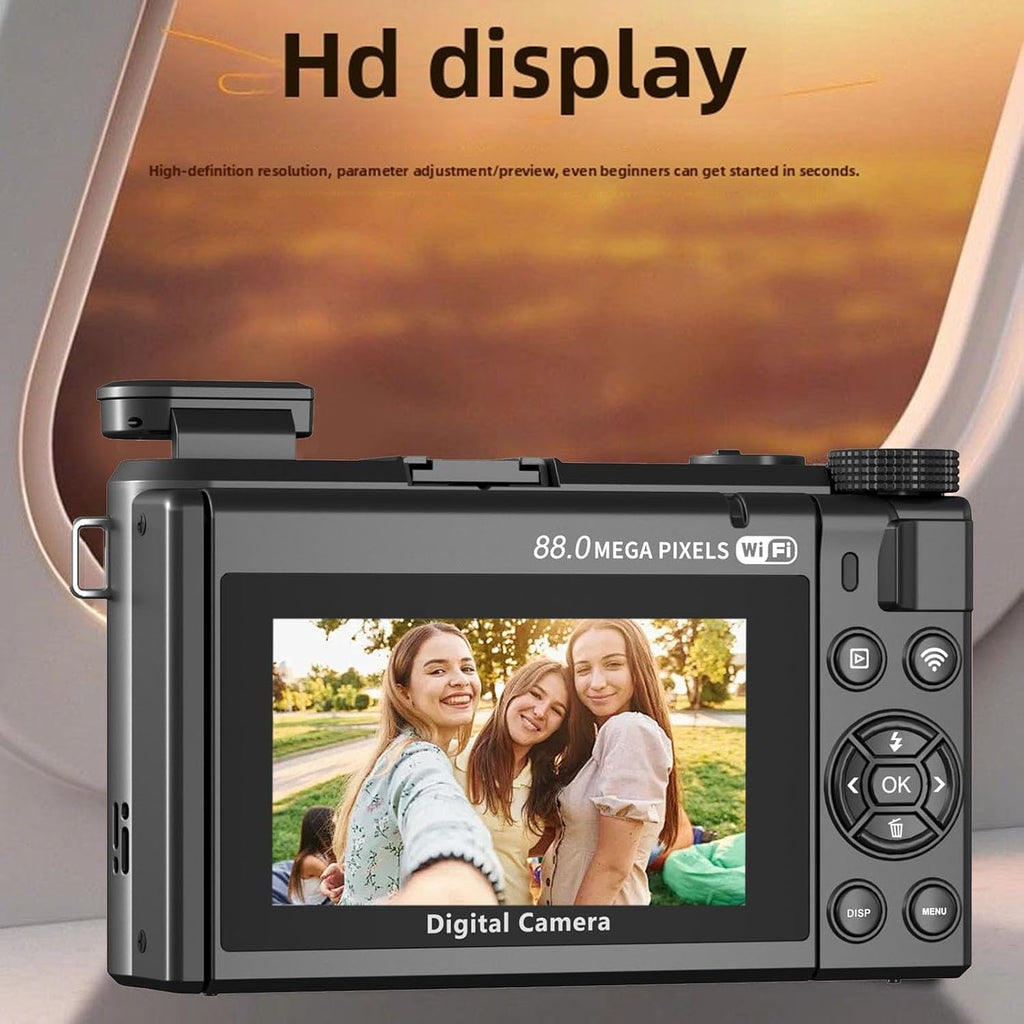 PUSOKEI 8K Digital Camera for Photography, 88MP Vlogging Camera with 3' 180 Flip Screen, 18X Zoom, Autofocus, Wide Angle Lens, WiFi Mirrorless Cameras with 32GB Card, 2 Batteries (Black)