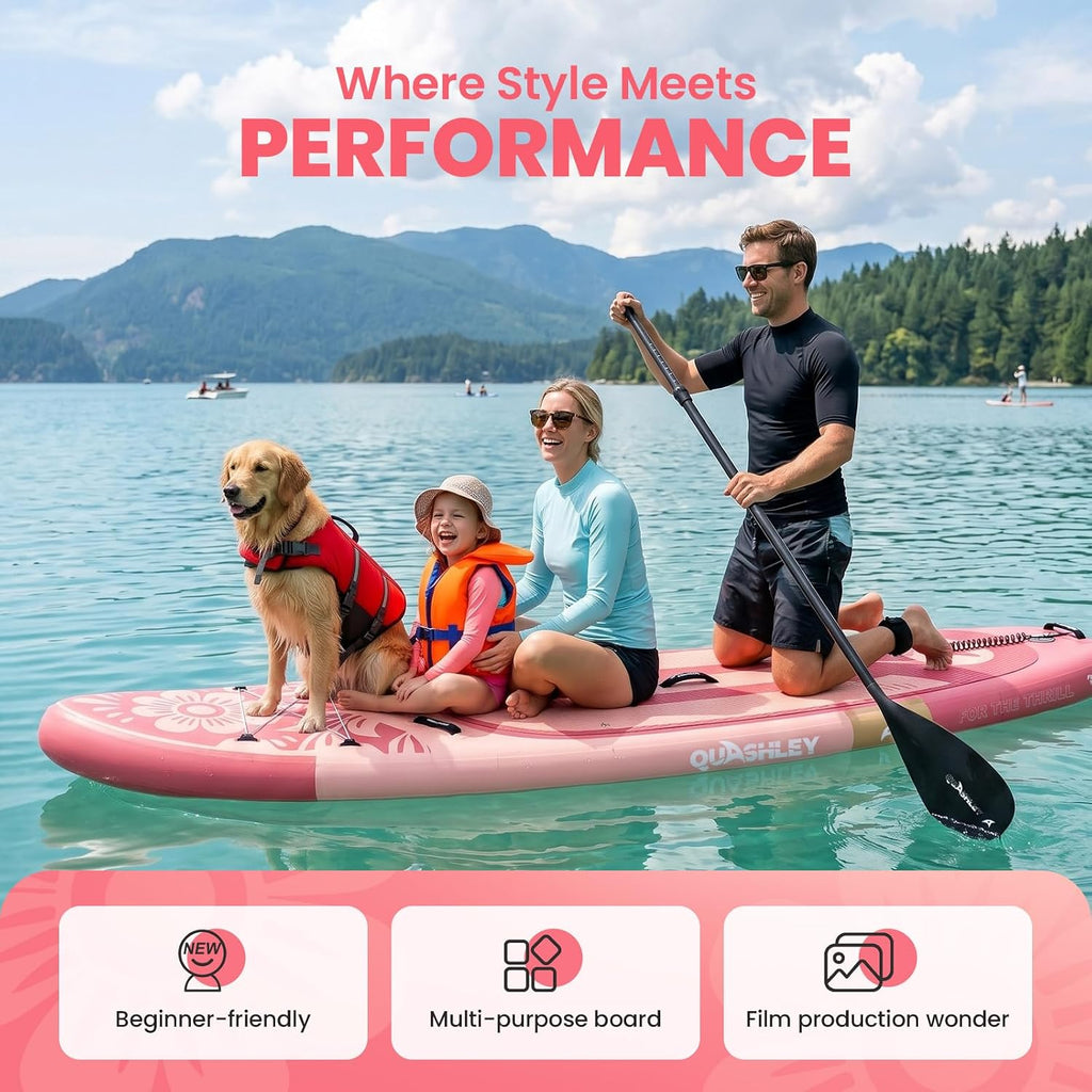 Quashley Inflatable Stand Up Paddle Board,Inflatable Paddleboards 32/34 Inch Wide,All Around SUP for Beginners with Lightweight Paddle,Hand Pump,Backpack,Leash,Durable & Portable iSUP Board