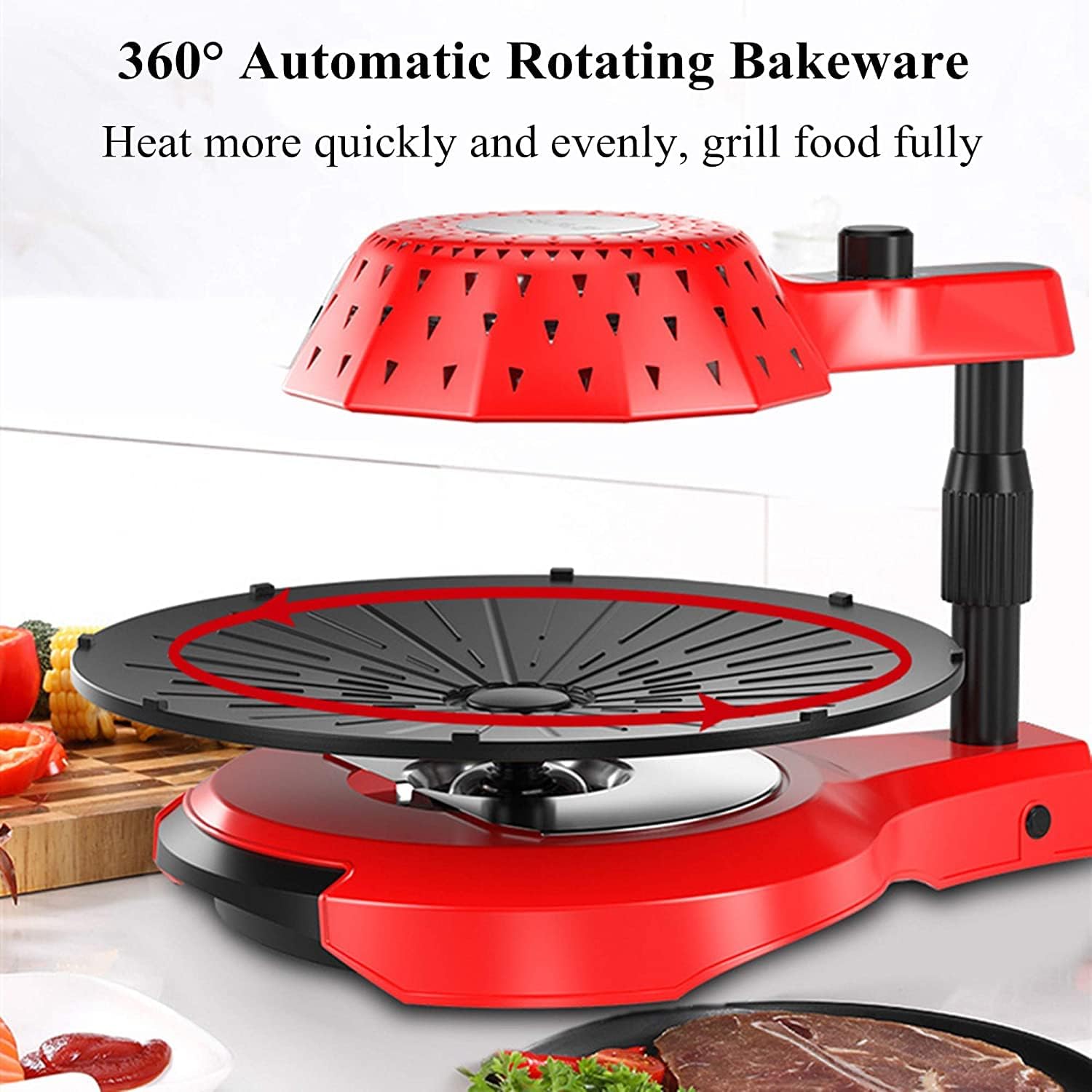 Safety Certification 1390W Electric BBQ Grill Health Barbecue Grill Automatic Rotation Korean Non Stick Pan Plate Infrared Smokeless Grill for BBQ Party Black