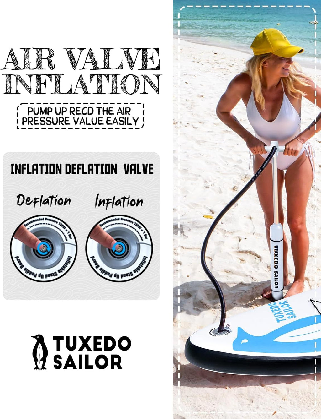 Tuxedo Sailor 10'6'/11' Inflatable Stand Up Paddle Board with SUP Accessories, Anti-Slip EVA Deck and Large Fin, Paddle Boards for Adults & Youth of All Skill Levels