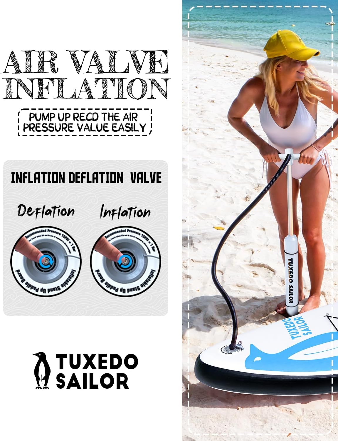 Tuxedo Sailor 10'6'/11' Inflatable Stand Up Paddle Board with SUP Accessories, Anti-Slip EVA Deck and Large Fin, Paddle Boards for Adults & Youth of All Skill Levels
