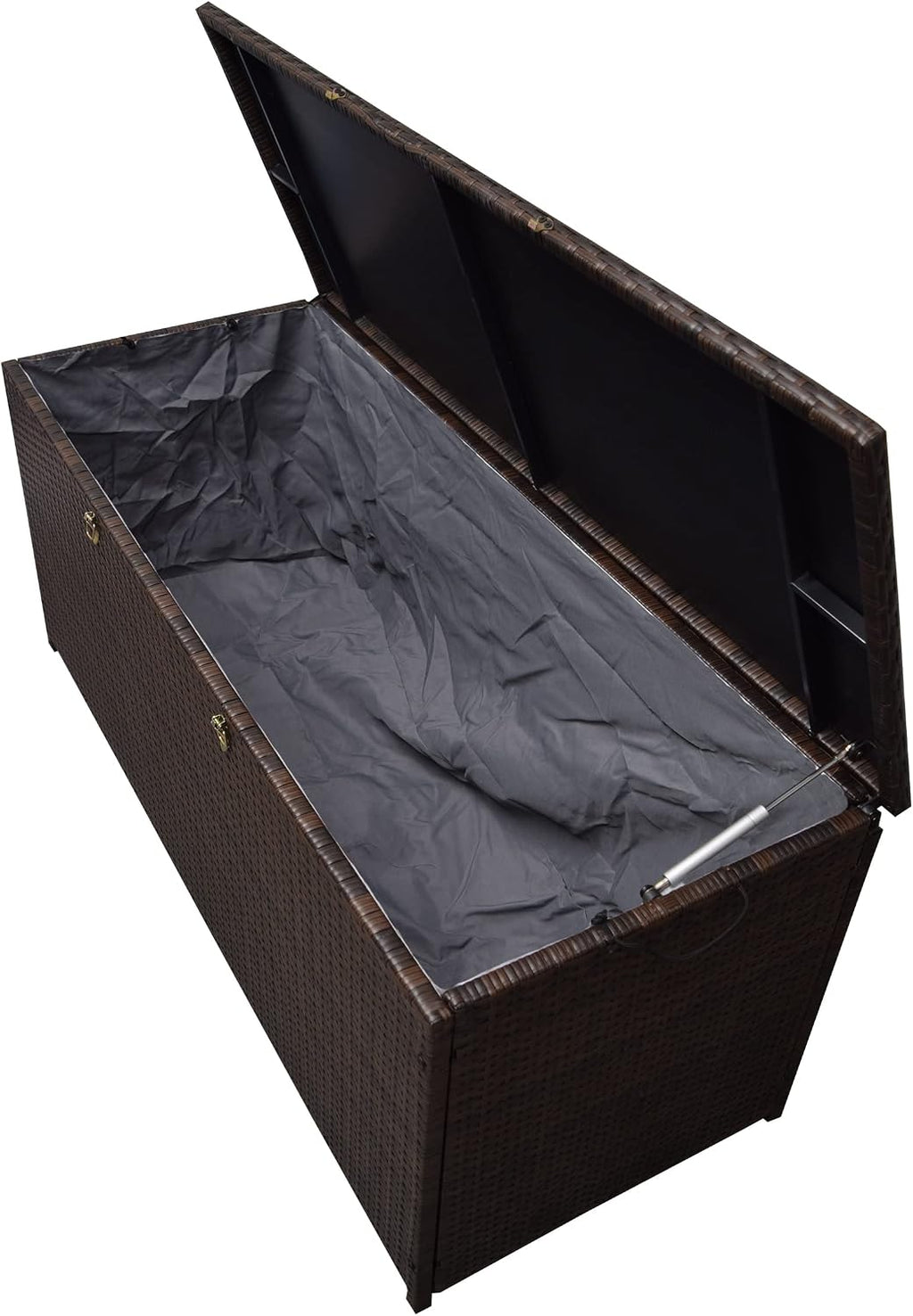 Oakland Living Brown Indoor and Outdoor Balcony Patio Deck Porch Pool 113 Gallon Wicker Storage Box Trunk Bin with Metal Frame
