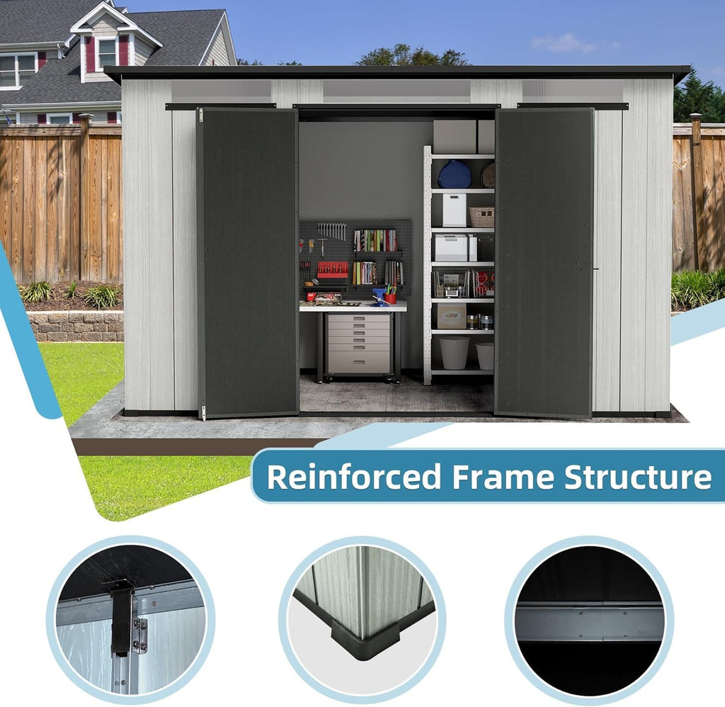 Domi 6x11FT Resin Outdoor Storage Shed with Sloping Roof, Waterproof Outside Sheds with Windows & Vents, Heavy-Duty Plastic Tool Storage Shed for Patio Furniture, Lawn Mower, Bike