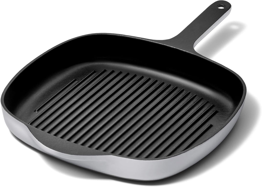 Caraway Enameled Cast Iron Grill Pan - 10.5' Grill Pan for Stovetop Cooking - 3 Layer Enamel Coating - No Seasoning Required - Compatible With All Stovetops - Free From Forever Chemicals - Gray
