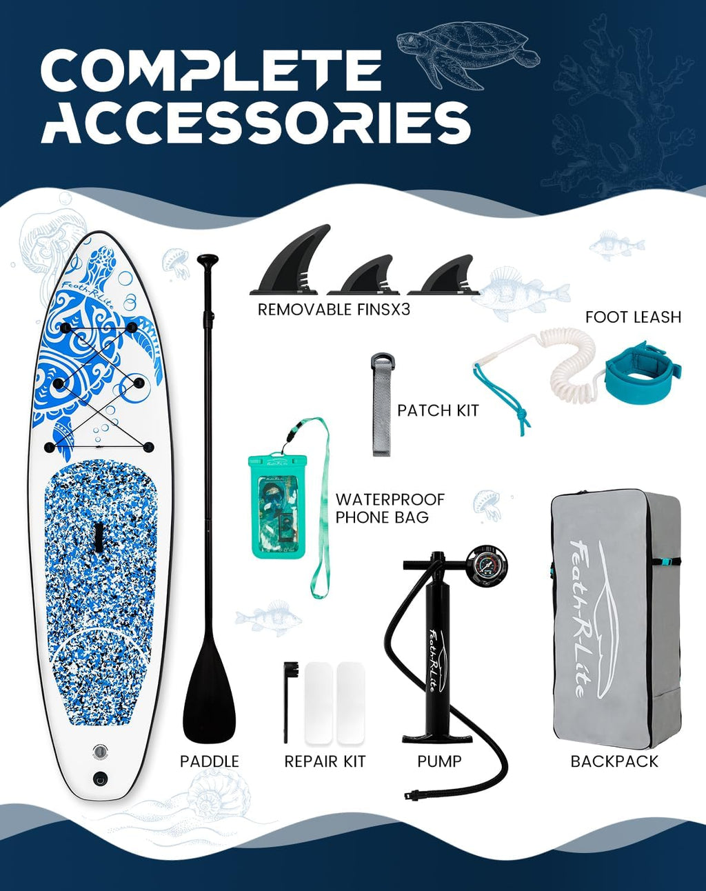 FEATH-R-LITE Inflatable Ultra-Light 10'×30''/10'6''×33'' Stand Up Paddle Board for All Skill Levels with Premium SUP Paddleboard Accessories,Non-Slip Comfort Deck for Youth & Adults