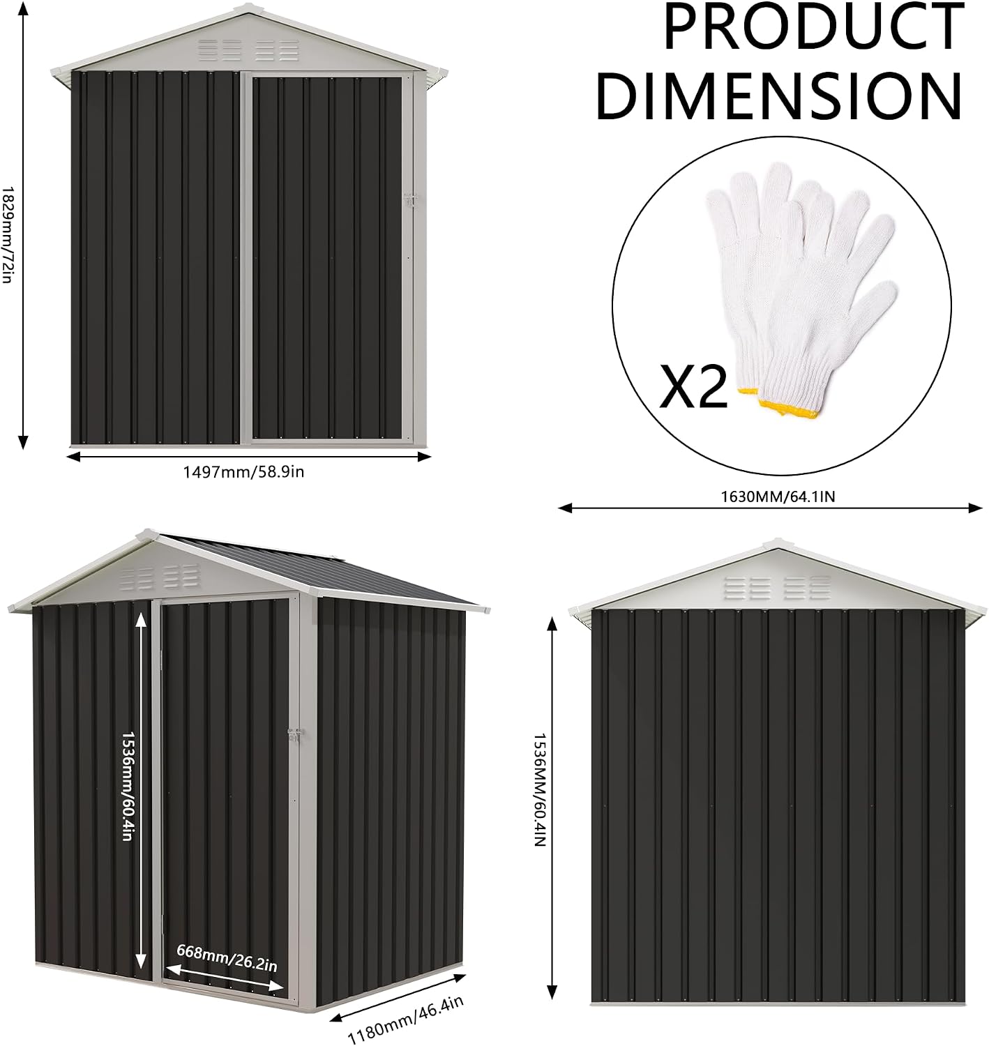 YOPTO 5.4x4.27 FT Outdoor Storage Shed, Metal Garden Tool Shed with Sloping Roof and Lockable Doors for Backyard Garden Patio Lawn, Grey