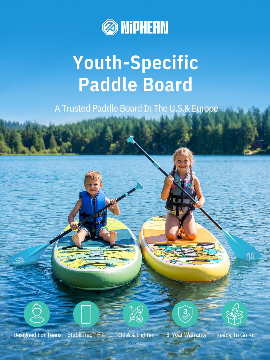 Niphean Inflatable Stand Up Paddle Board with SUP Accessories, Anti-Slip EVA Deck, 10'6'' Inflatable Paddle Boards for Adults & Youth of All Skill Levels
