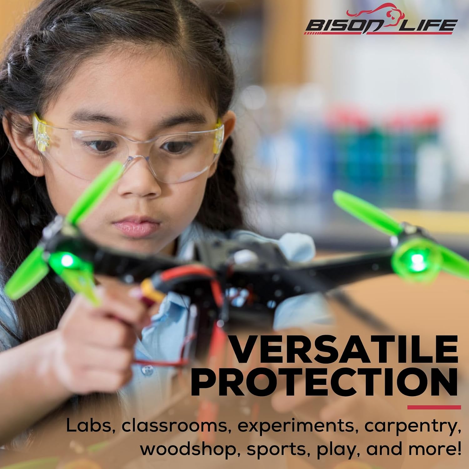 BISON LIFE Kids Safety Glasses, Bulk Kids Protective Glasses ANSI Z87.1 Safety Glasses for Kids, Science Safety Goggles Pack