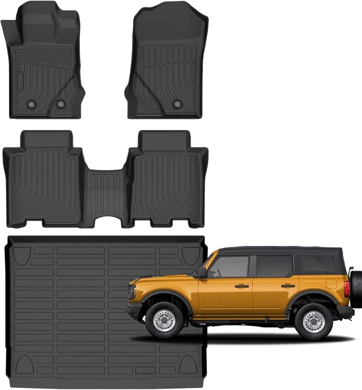 for Ford Bronco Floor Mats 4 Door 2021 2022 2023 2024 2025 2026,Car Mats for Ford Bronco 4Door (Not Sport Models) All Weather Floor Mats Cargo Liner Accessories Anti-Slip Car Mat 2021-2026