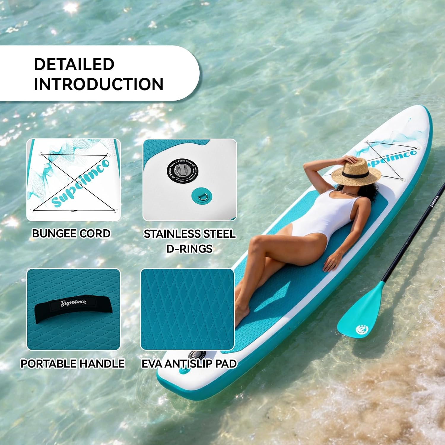 Inflatable Stand Up Paddle Board - Upgraded Glue-Free Hot Melt Technology, Long Service Life, 10'6', Anti-Slip EVA Deck, Full SUP Accessories, Included for Adults Youth All Skill Levels
