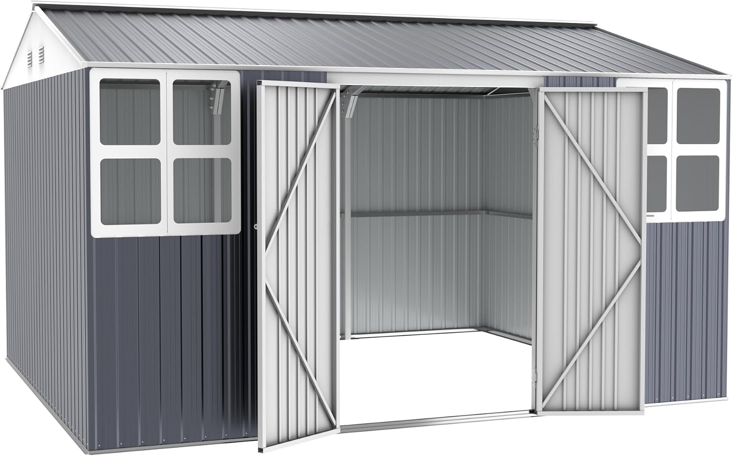 WACASA 12x10 FT Metal Shed Heavy-Duty | Military-Grade 20-Gauge Reinforced Frame with Powder Coating | 50 PSF Snow Load & 120 MPH Wind Rated | Tiny House Skylight Building