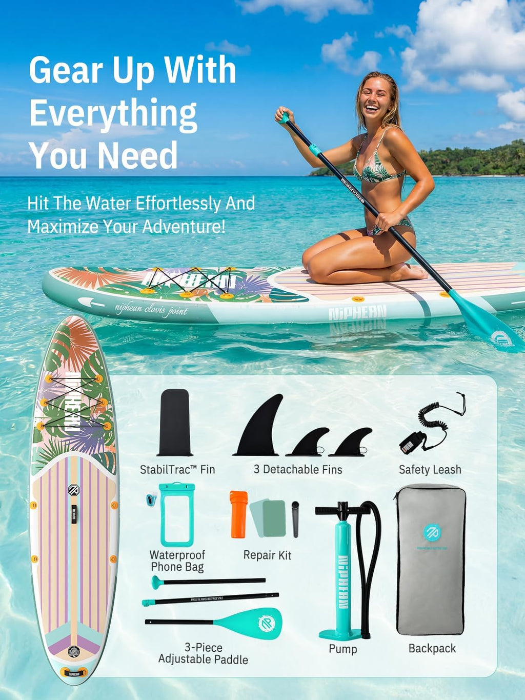 Niphean Inflatable Stand Up Paddle Board with SUP Accessories, Anti-Slip EVA Deck, 10'6'' Inflatable Paddle Boards for Adults & Youth of All Skill Levels