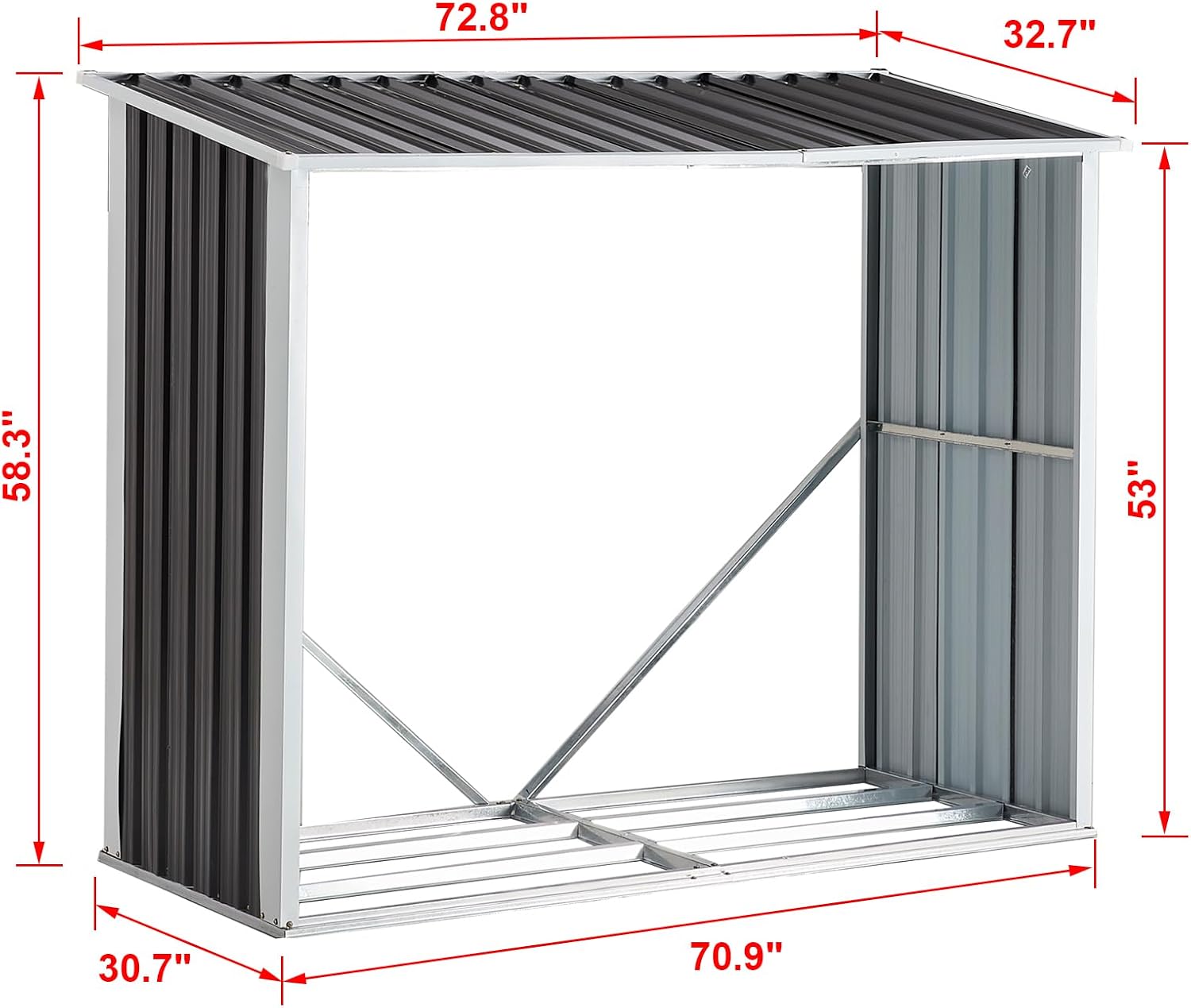 YOPTO 68' Galvanized Steel Firewood Rack,Log Holder with Roof,Storage Shed w/Vents,Backyard Garden Patio Porch for Shovels,Umbrellas,Antennas,Escalators,Dark Gray