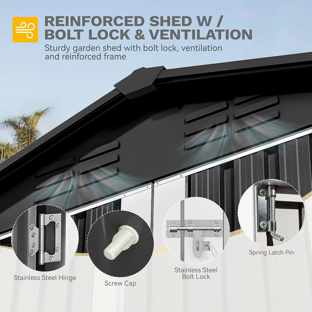 DWVO 6x4ft Metal Outdoor Storage Shed, Lockable Tool Storage Sheds, Oversized Steel Garden Sheds with Sloped Roof for Backyard, Patio, Garage, Lawn, Dark Gray