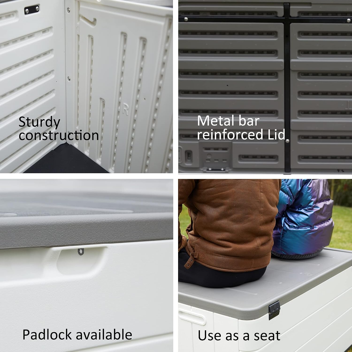 Mrosaa 110 Gallon Deck Box Waterproof with Wheels - Mobile Double-Wall Resin Outdoor Storage Box for Patio, Pool, & Garden - Lockable Deck Storage for Cushions, Pool Floats, Boat Slip (Brown)