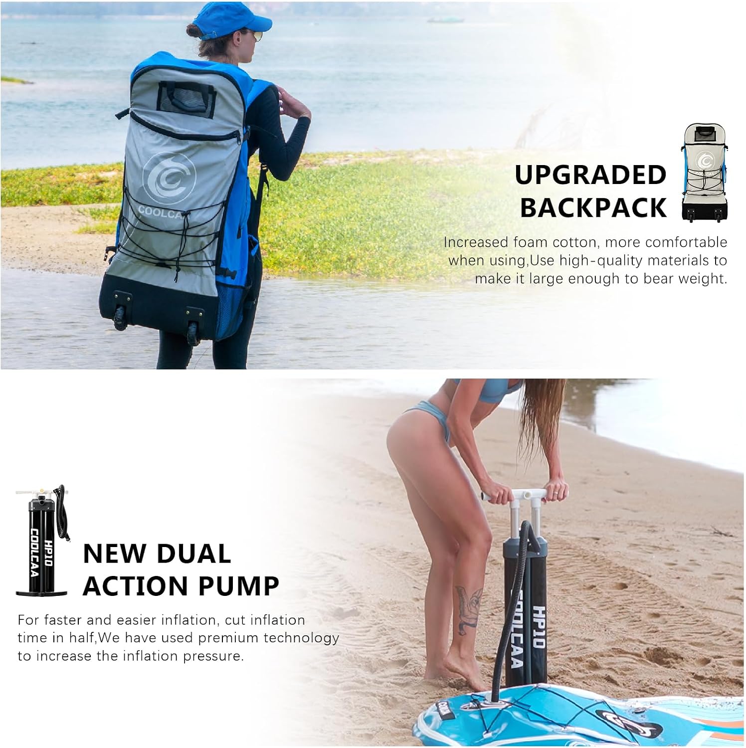 COOLCAA Dolphin Inflatable Paddle Board, Extra Wide & Stable SUP for Family and Beginners, Versatile for Water Activities, with Complete Accessories & Backpack