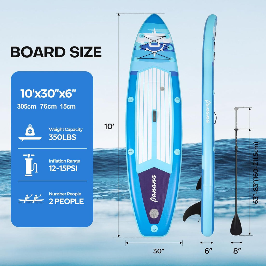 Panana Inflatable Stand Up Paddle Board 10'/10'8''x30''/32''x6'' iSUP Non-Slip Deck Paddleboard for Adults Beginners Youth, with Paddle Pump Fins Leash Backpack