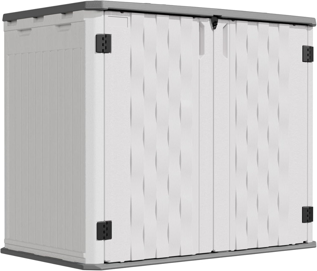 UDPATIO 34 Cu.Ft Resin Outdoor Storage Shed, Patio Plastic Vertical Sheds with Floor, Waterproof Bin Shed Horizontal Storage Cabinet for Patio, Backyards, Garden, Pool, Tool Shed