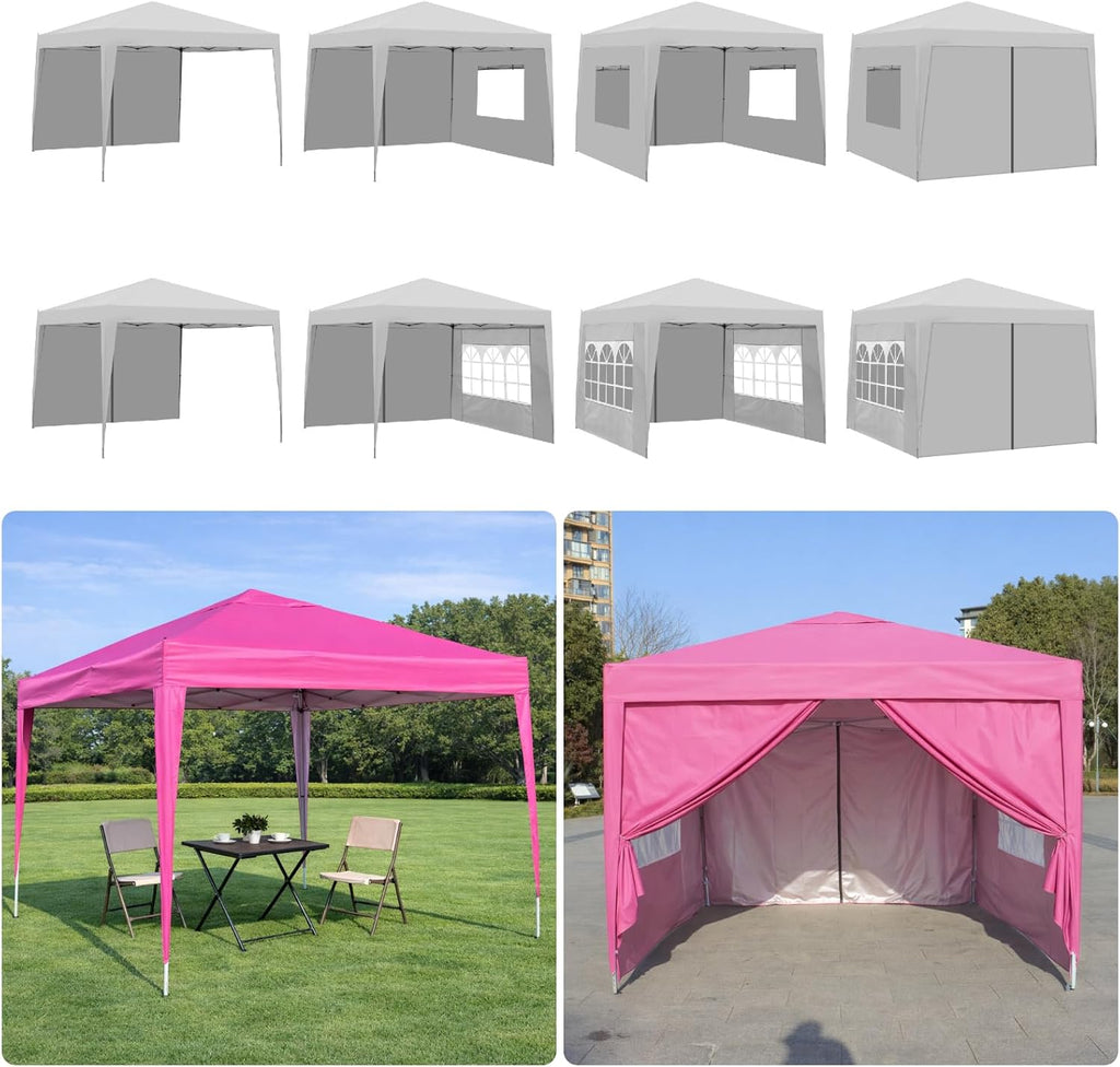 10x10FT Canopy Tent, Outdoor Gazebo Pop up Canopy with 4 Removable Sidewalls & 2 Windows, Patio Camping Shade Canopy with 4 PCS Weight Sand Bag & Carry Bag, Ideal for Parties Events, Magenta