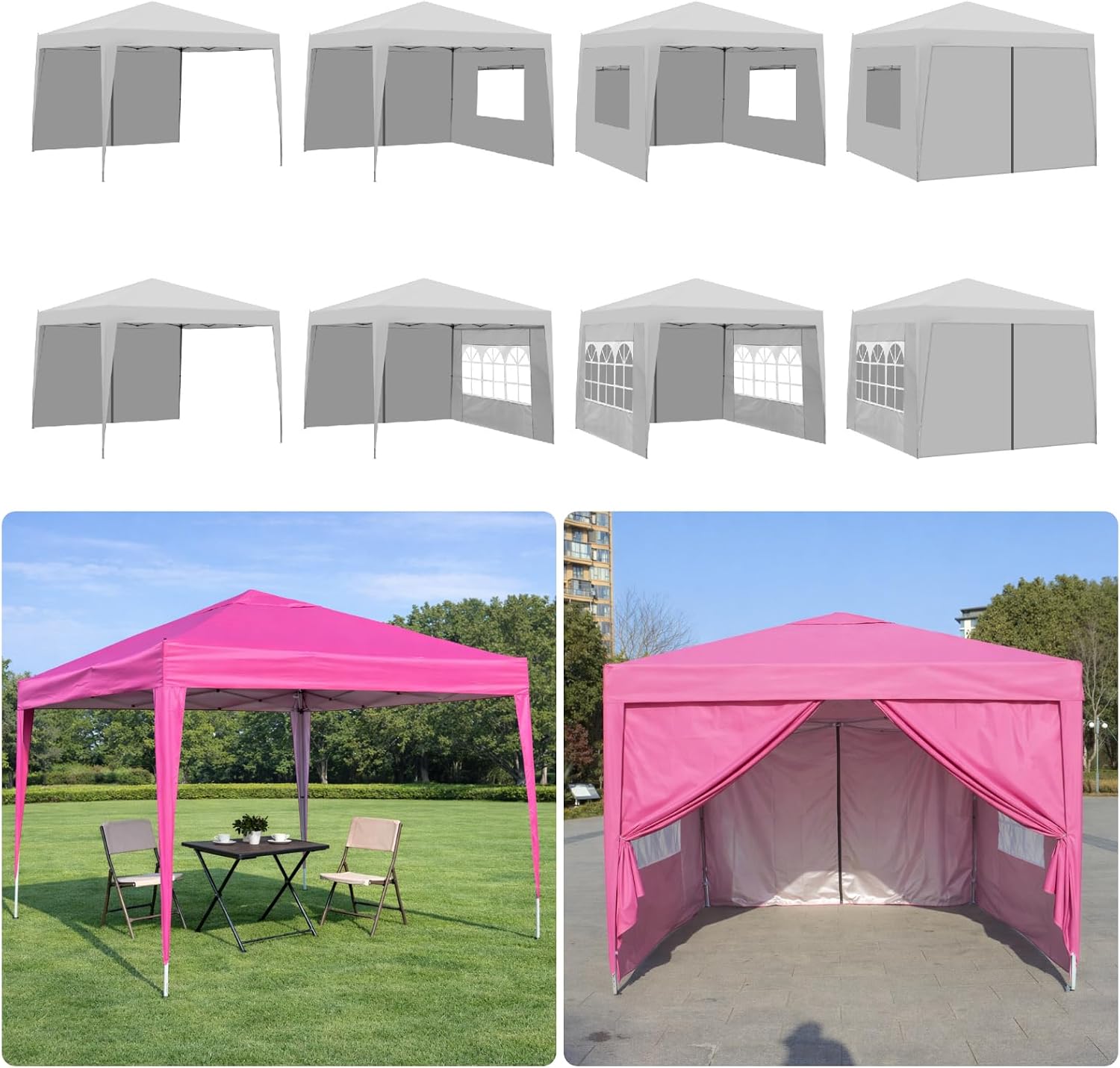 10x10FT Canopy Tent, Outdoor Gazebo Pop up Canopy with 4 Removable Sidewalls & 2 Windows, Patio Camping Shade Canopy with 4 PCS Weight Sand Bag & Carry Bag, Ideal for Parties Events, Magenta