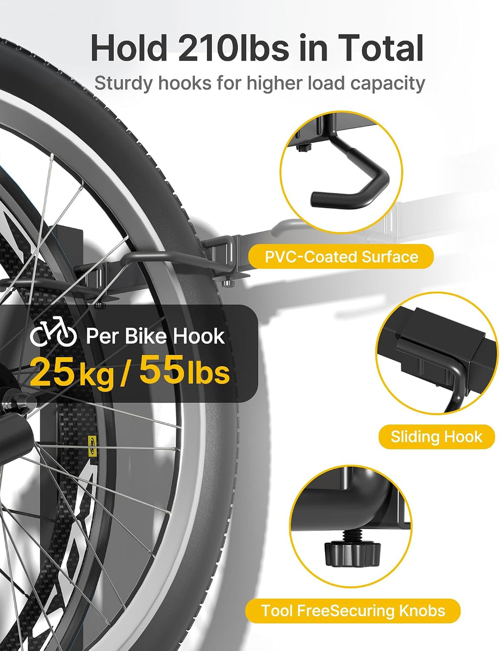 monTEK Freestanding Bike Storage Rack for 3 Bikes, Heavy Duty 210LBS Vertical Bike Stand with 3 Bike Hooks & 4 Helmet Hooks, Indoor and Outdoor Bike Storage Rack with Locking Casters