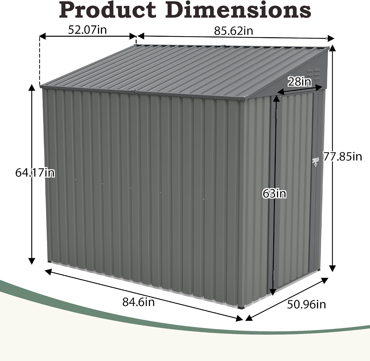 4x7 FT Lean to Shed with Single Lockable Side Door, Outdoor Metal Storage Shed, Sloping Roof Galvanized Utility Steel Tool Shed for Garden, Patio, Lawn & Backyard