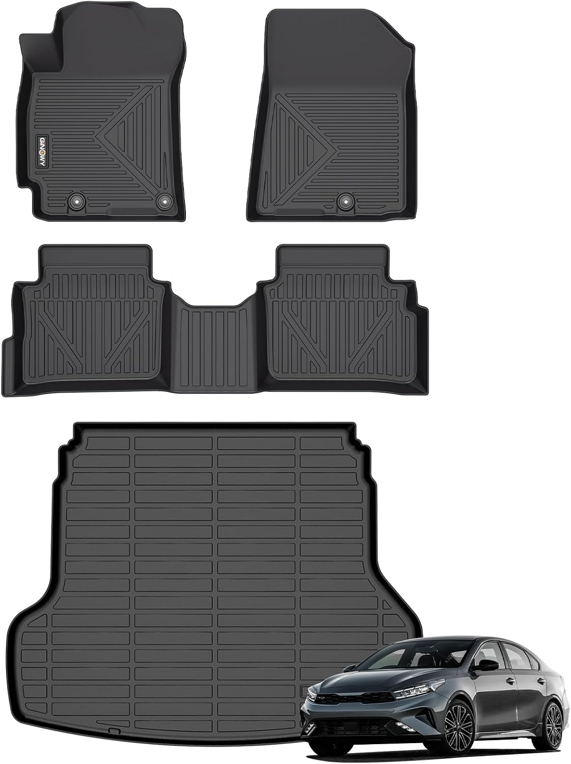 GINOWY-Floor Mats & Cargo Liner Full Set for Kia Forte 2019-2024,Compatible with Kia Forte GT丨GT-Line丨LX丨LXS Floor Liners TPE Rubber Cargo Trunk Mat Accessories