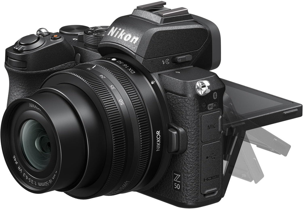 Nikon Z50 Mirrorless Camera with Z DX 16-50mm f/3.5-6.3 VR and 420-800mm f/8 Manual Super HD Telephoto Lens + 128 GB Memory + Extra Battery + Camera Case + More (31pc Bundle) (Renewed)