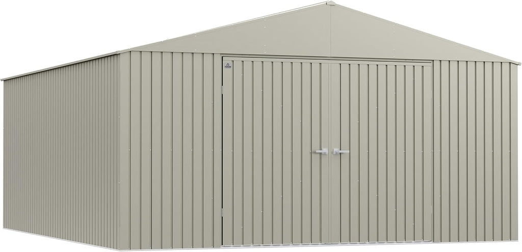 Arrow Shed Elite 14' x 16' Tall Outdoor Steel Storage Shed with High Gable and Lockable Doors Storage Building, Cool Grey