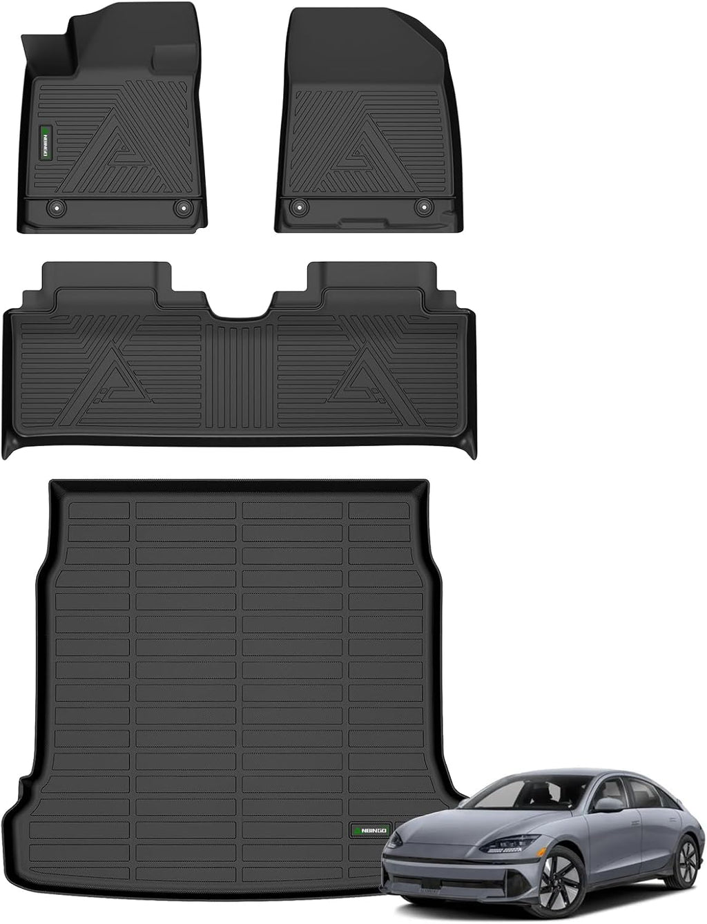 ANBINGO® for Hyundai ioniq 6 2023 2024 2025 Floor Mats & Cargo Liner, All Weather TPE Car Mats, 1st & 2nd Rows Waterproof Non-Slip Floor Liner, ioniq 6 Accessories - Black