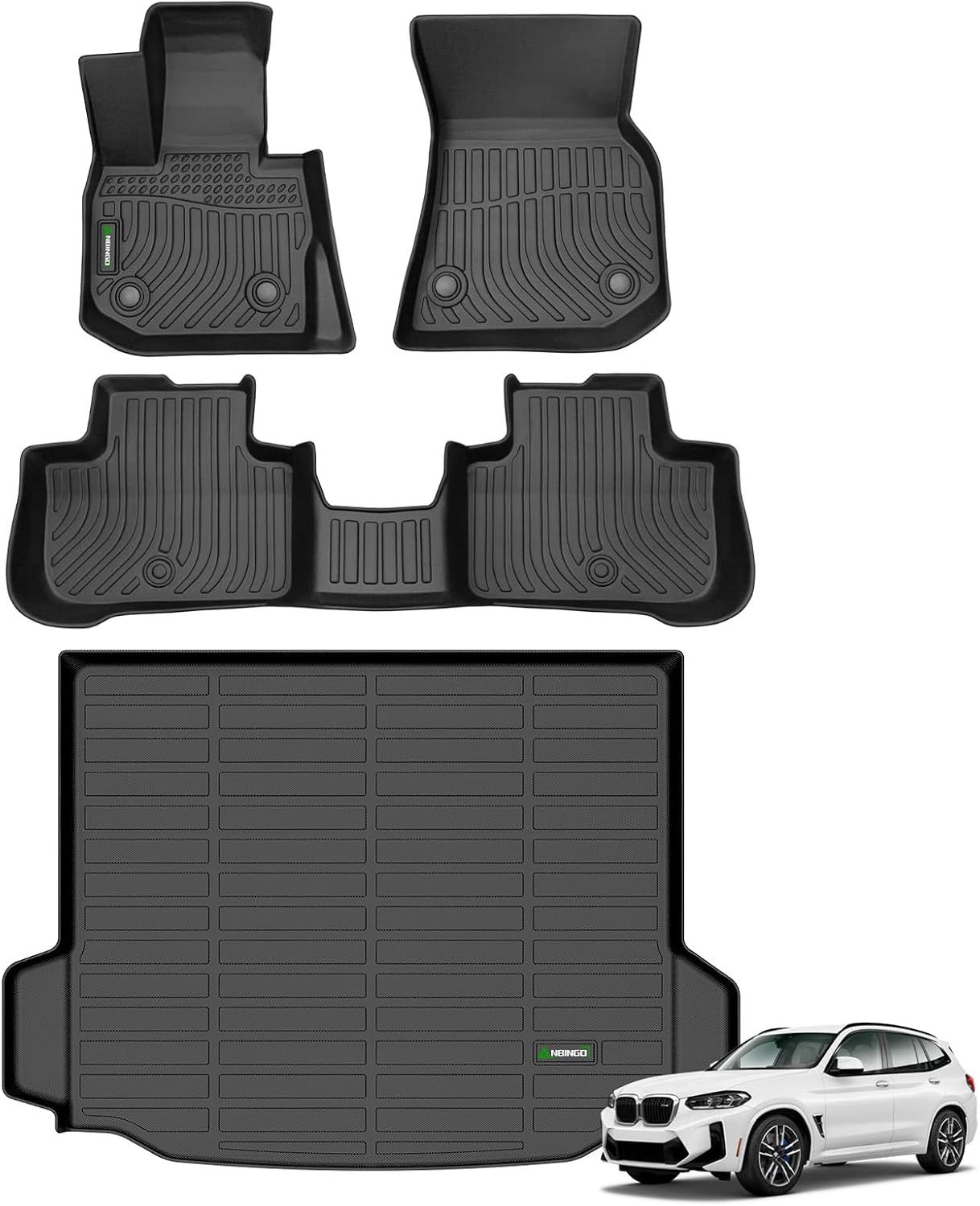 ANBINGO® Floor Mats & Cargo Liner for BMW X3 2018-2024, sDrive30i/ xDrive30i / xDrive30e / M40i / M Base/M Competition, All Weather Waterproof Car Mats TPE Heavy Duty Automotive, Full Set-Black
