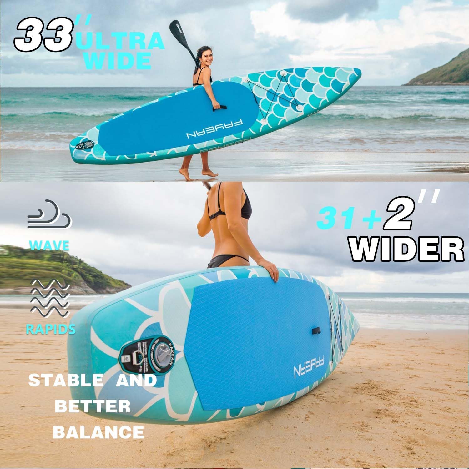 Inflatable Paddle Board,Extra Wide 10.6'/11' Stand Up Paddle Board with Sup Accessories,400lbs Capacity for Family with Safety Leash, All Skill Levels Sup for Yoga,Fishing,Surfing