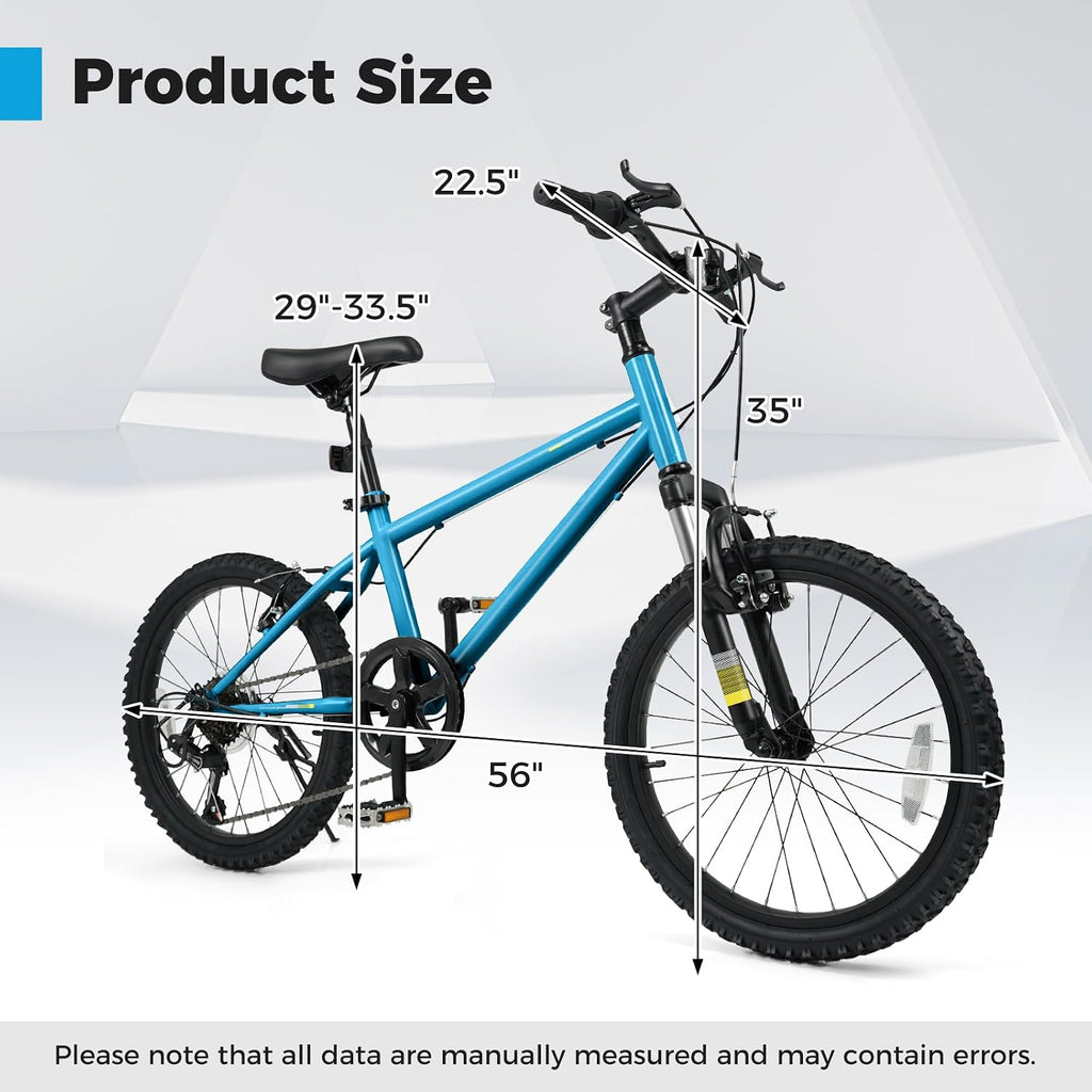 Goplus Mountain Bike, 20/24 Inch Kids Bicycle w/ 6-Speed Drivetrain, Suspension Fork, Dual Brakes, Adjustable Seat, Outdoor Cycling Children City Bike for Boys Girls