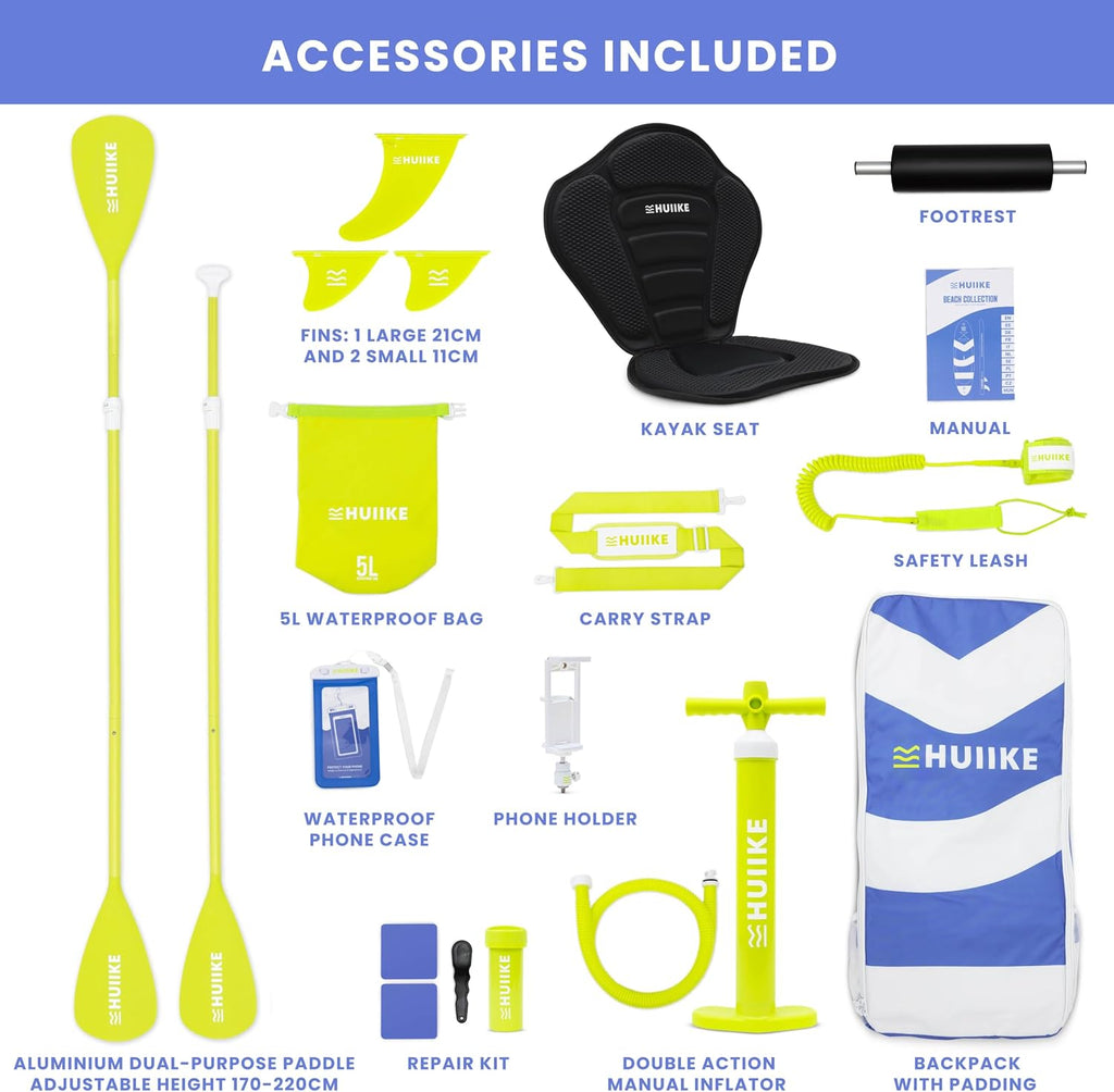 HUIIKE Inflatable Paddle Board for Adults with Accessories Included, Oar, Fins, Pump. Stand Up Paddleboard Great Stability and Resistance. 10' x 33' x 5.9', Maximum Load 286 lb
