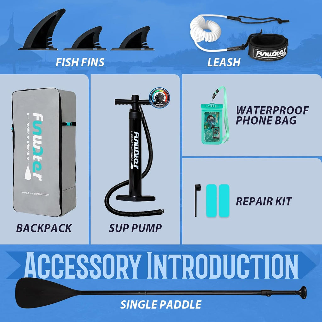 FunWater Inflatable Stand Up Paddle Board with Premium SUP Paddleboard Accessories, Anti-Slip EVA Deck, 11'6''/11'/10'6'' Paddle Boards for Adults & Youth of All Skill Levels