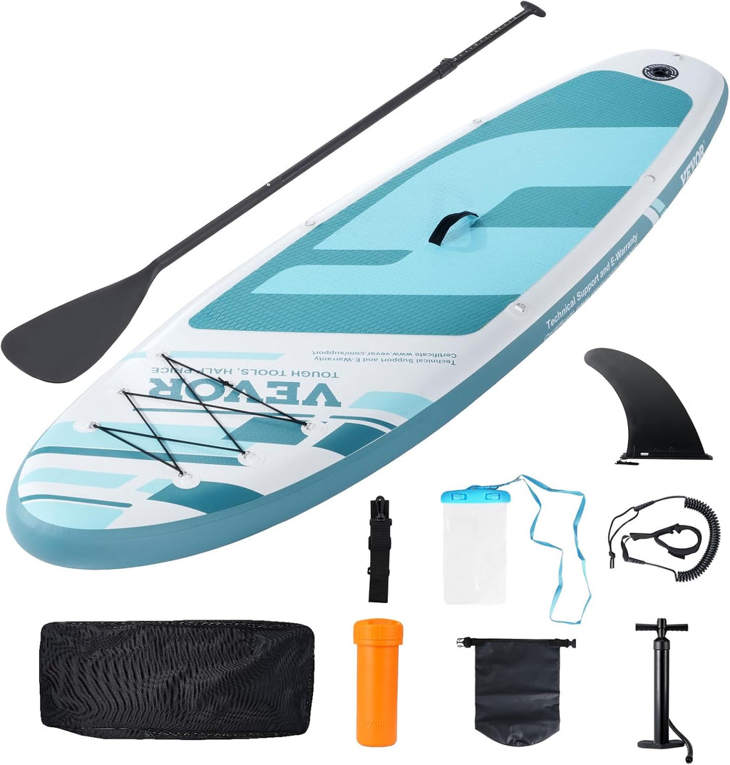 VEVOR Inflatable Stand Up Paddle Board, with Board Accessories, Pump, Paddle, Fin, Phone Bag, Backpack, Ankle Leash, Repair Kit, Non-Slip Deck for Youth & Adults