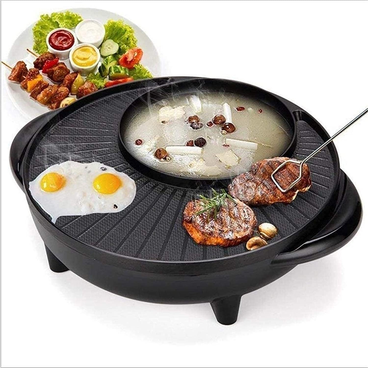 Korean BBQ Grill Electric Griddle Grill Teppanyaki BBQ Hot Plate Camping, Non Stick, Adjustable Temperature Pan Multi - Purpose Pot [Energy Class A],Portable Nonstick Griddle