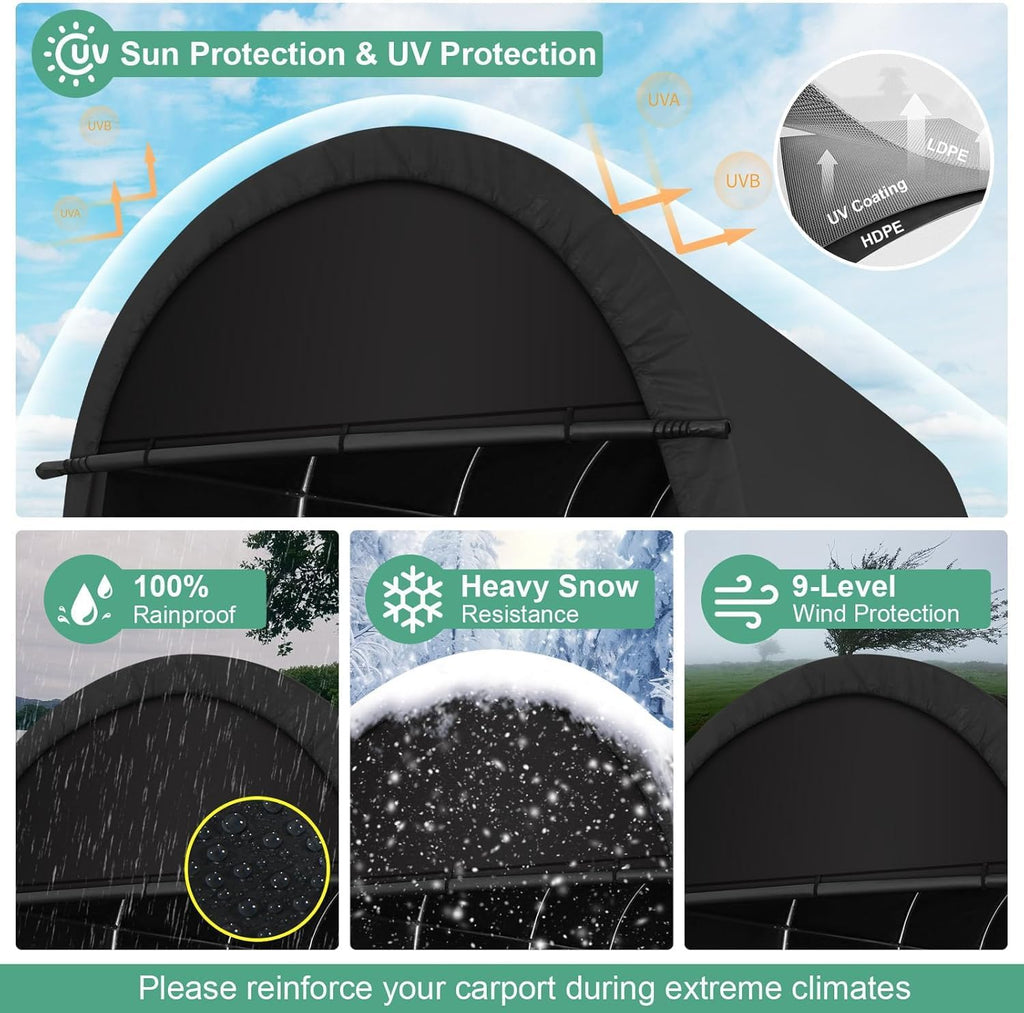 COBIZI Carport 12x20 FT Heavy Duty Portable Garage Storage Shelter Shed with All-Steel Metal Frame & Vents, Round Style Outdoor Storage Shed for Car, Truck, Boat, Patio Furniture Anti-Snow Waterproof